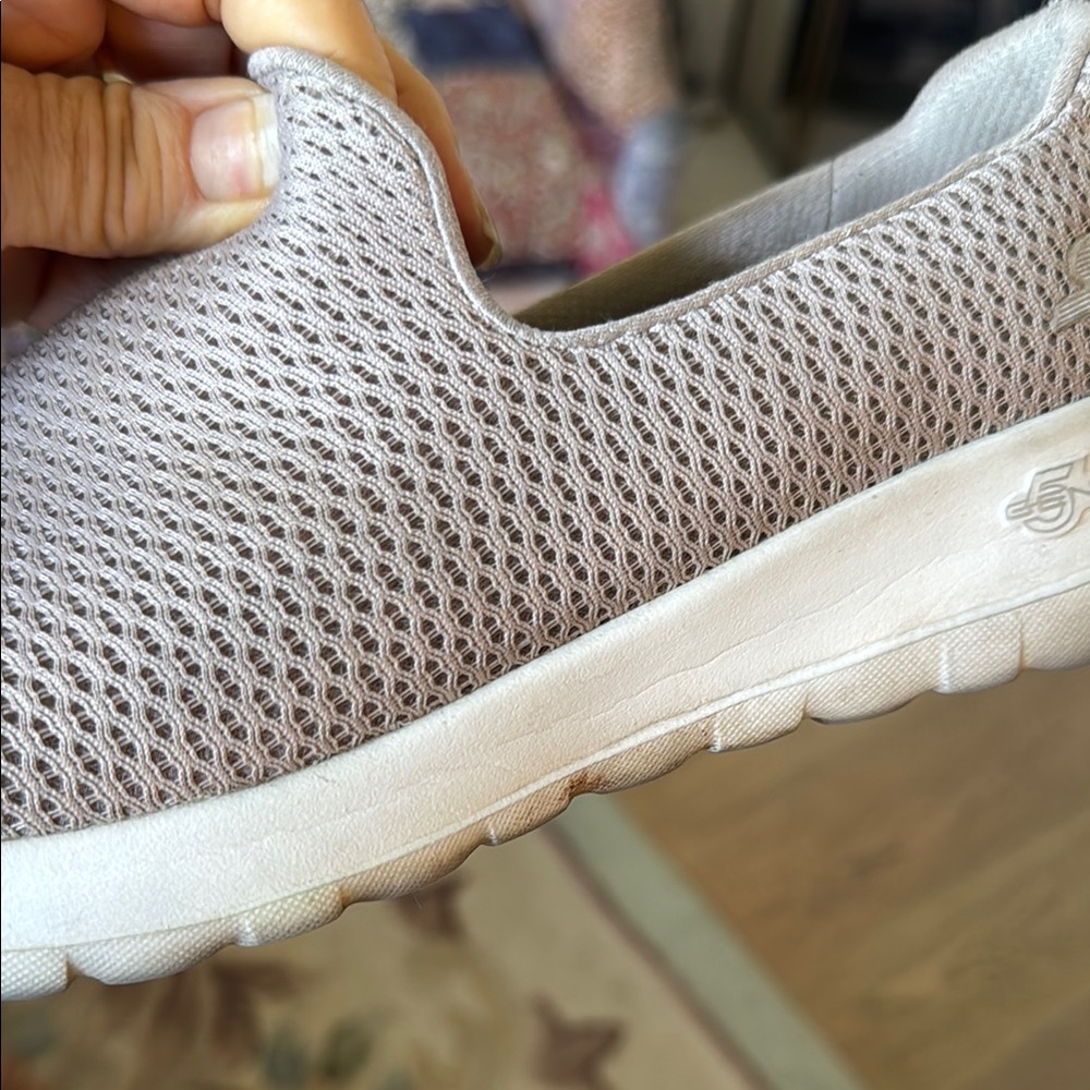 Skechers Light Beige/ Grey Slip-On Shoes Goga Max - Picture 3 of 8